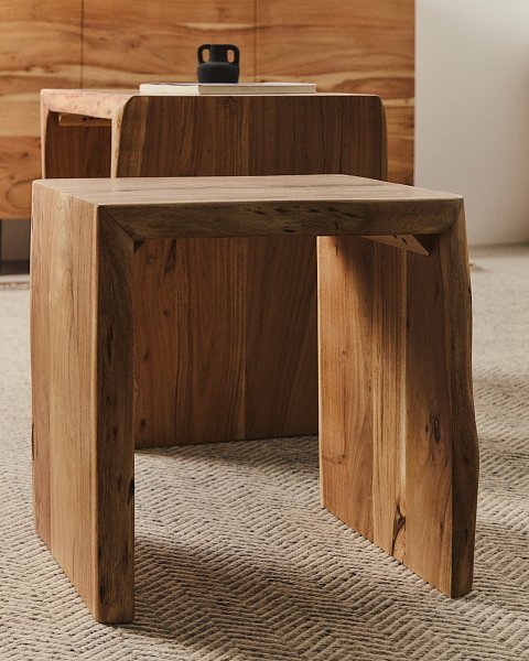 Комплект из 2-х столиков Lomiri из массива акации с выбеленной отделкой 50 x 42 см/34 x 42
