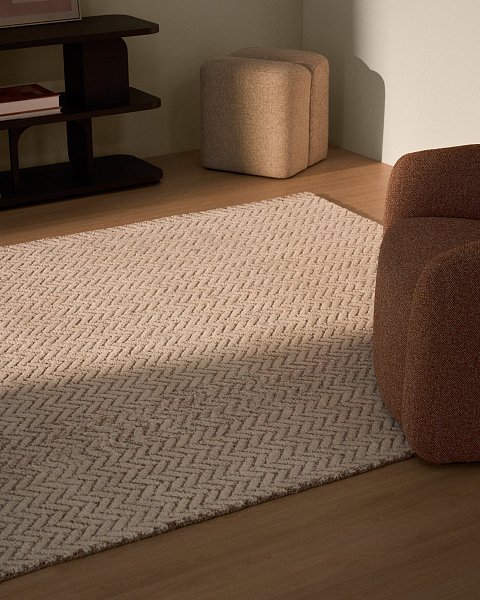 Бежевый шерстяной жаккардовый ковер Calira 230 x 160 см