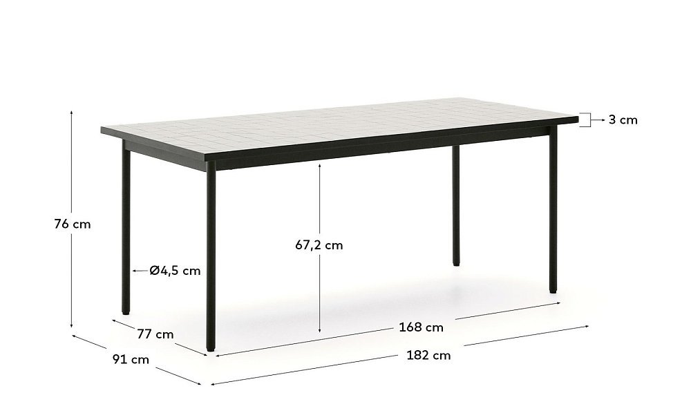 Уличный стол Maurina из зеленой оцинкованной стали с плиткой цвета экрю 182 x 91 см