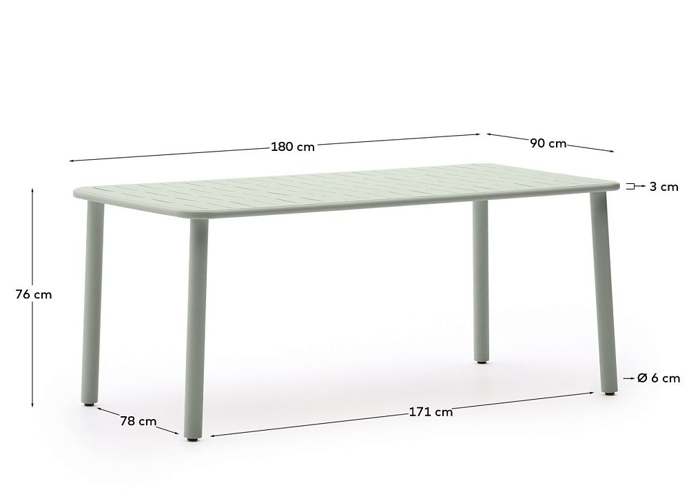 Уличный стол Brai из оцинкованной стали бирюзового цвета 180 x 90 см