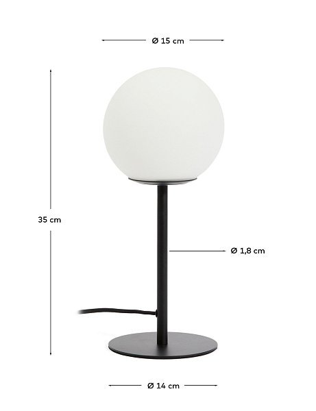 Настольная лампа Brisia из черного металла с матовым стеклянным шаром Ø15