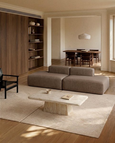 Трехместный диван Blok из коричневой синели, 290 см