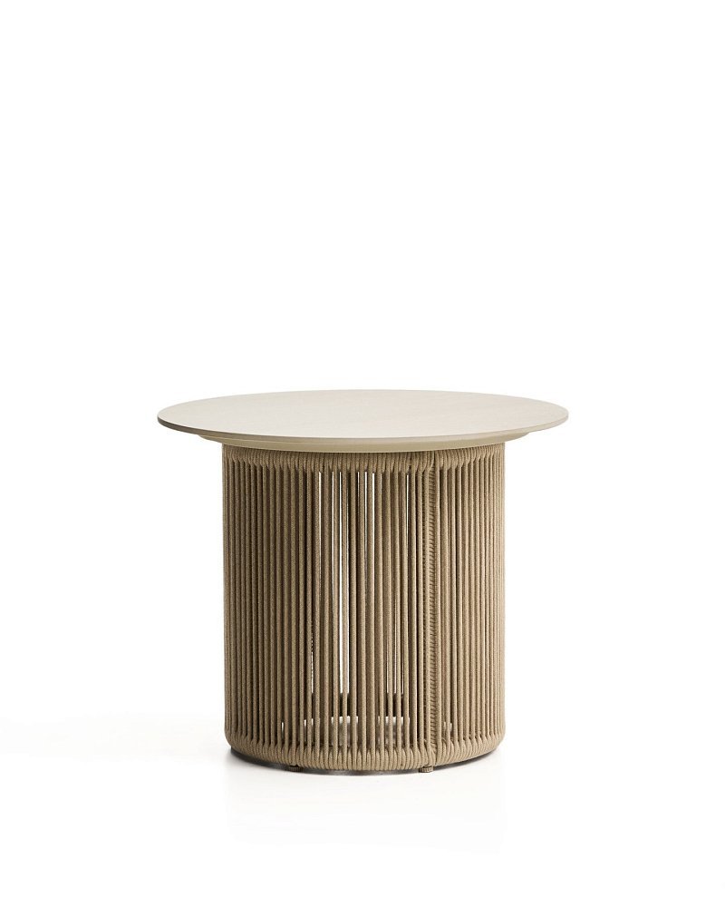 Уличный столик Orosei из алюминия и веревки цвета экрю Ø 55 см