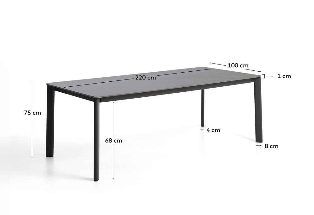 Уличный стол Anafi с графитовой столешницей из спеченного камня, 220 x 100 см