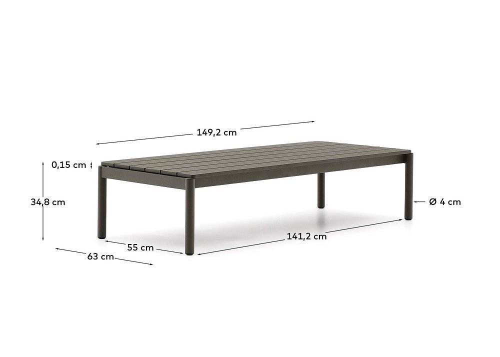 Журнальный столик Sorells из зеленого алюминия 63 x 149 см