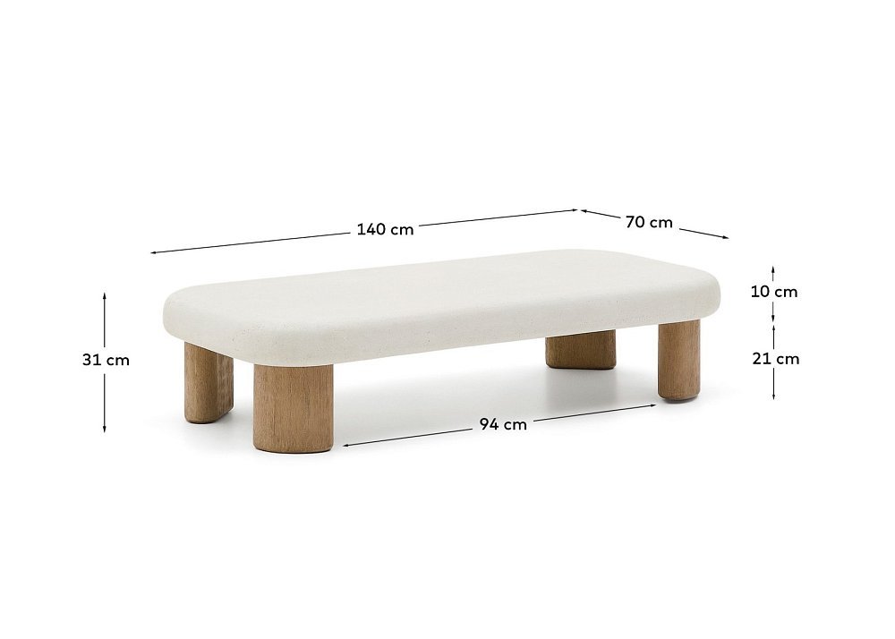 Журнальный столик Labra из цемента и акации 140 x 70 см