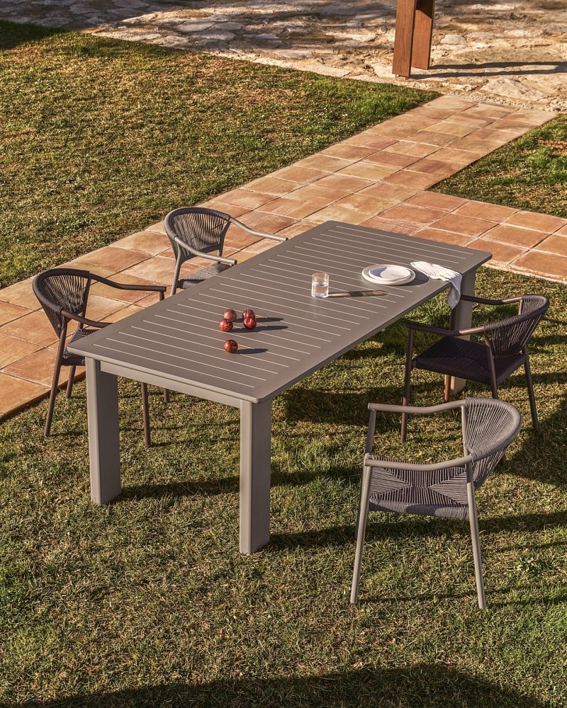 Раздвижной стол Livorno из алюминия цвета таупе, 233(350) x 100 см