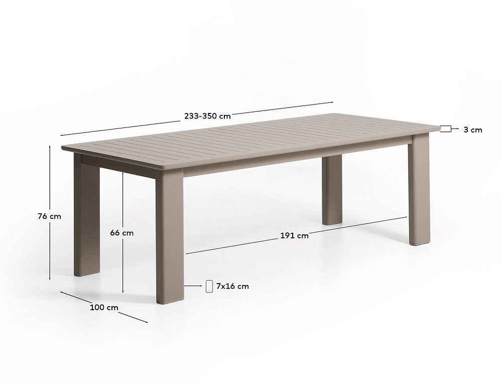 Раздвижной стол Livorno из алюминия цвета таупе, 233(350) x 100 см