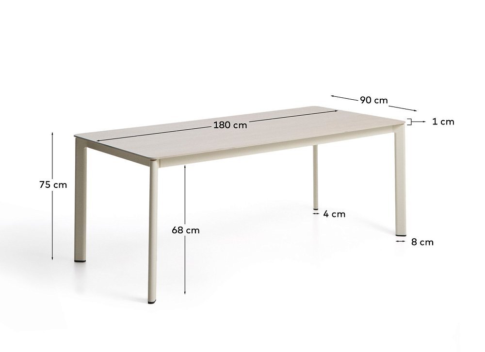 Уличный стол Anafi из спеченного камня и бежевого алюминия 180 x 90см