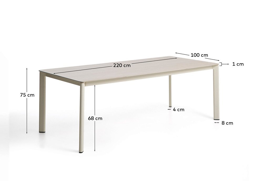 Уличный стол Anafi с бежевой столешницей из спеченного камня, 220 x 100 см