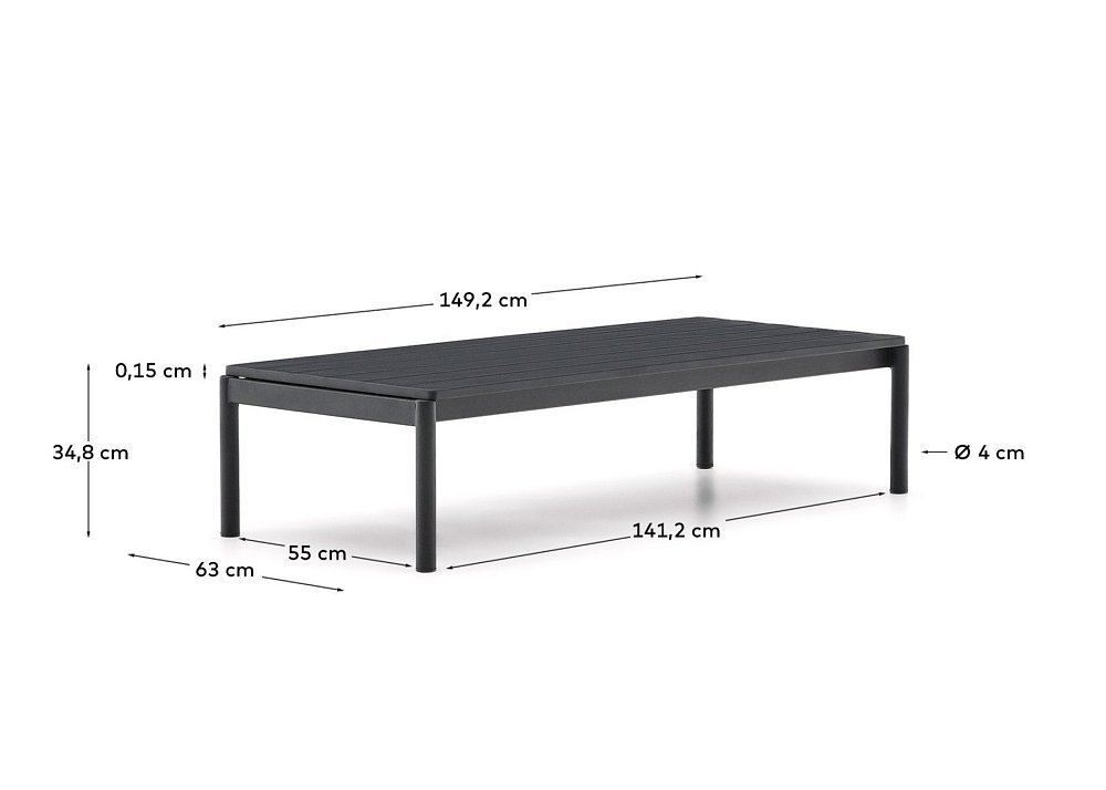 Журнальный столик Sorells из серого алюминия 63 x 149 см