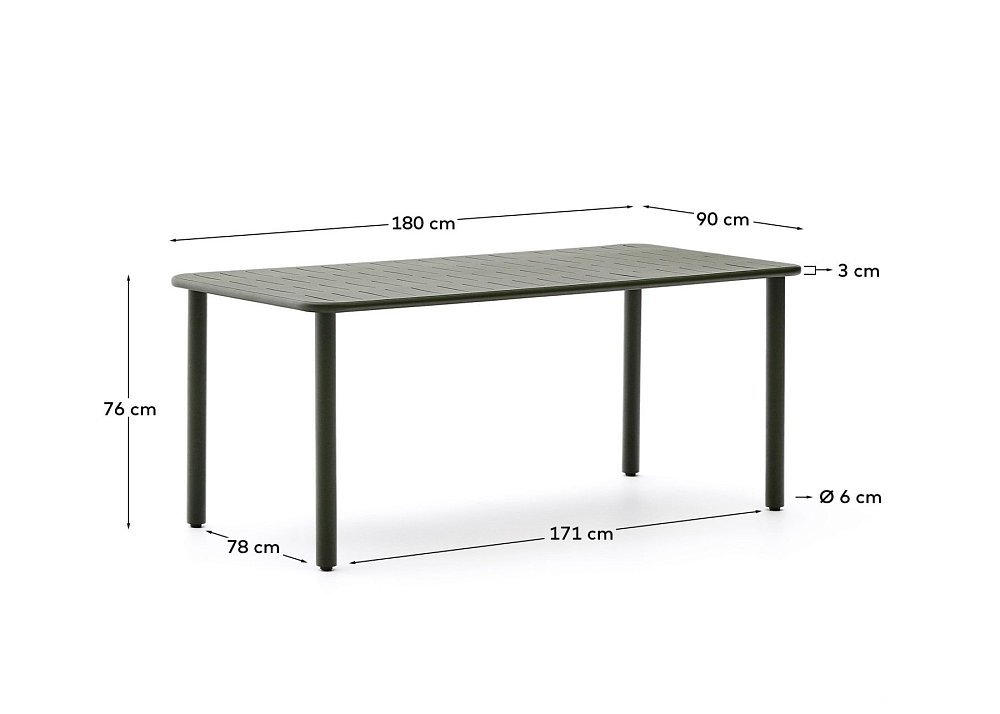 Уличный стол Brai из оцинкованной стали зелёного цвета 180 x 90 см