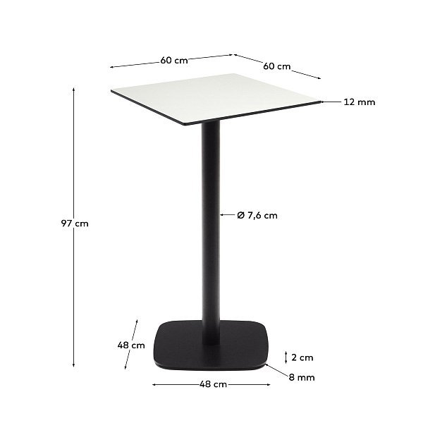 Высокий садовый столик Dina белый на черном металлическом основании 60 x 60 x 96 см
