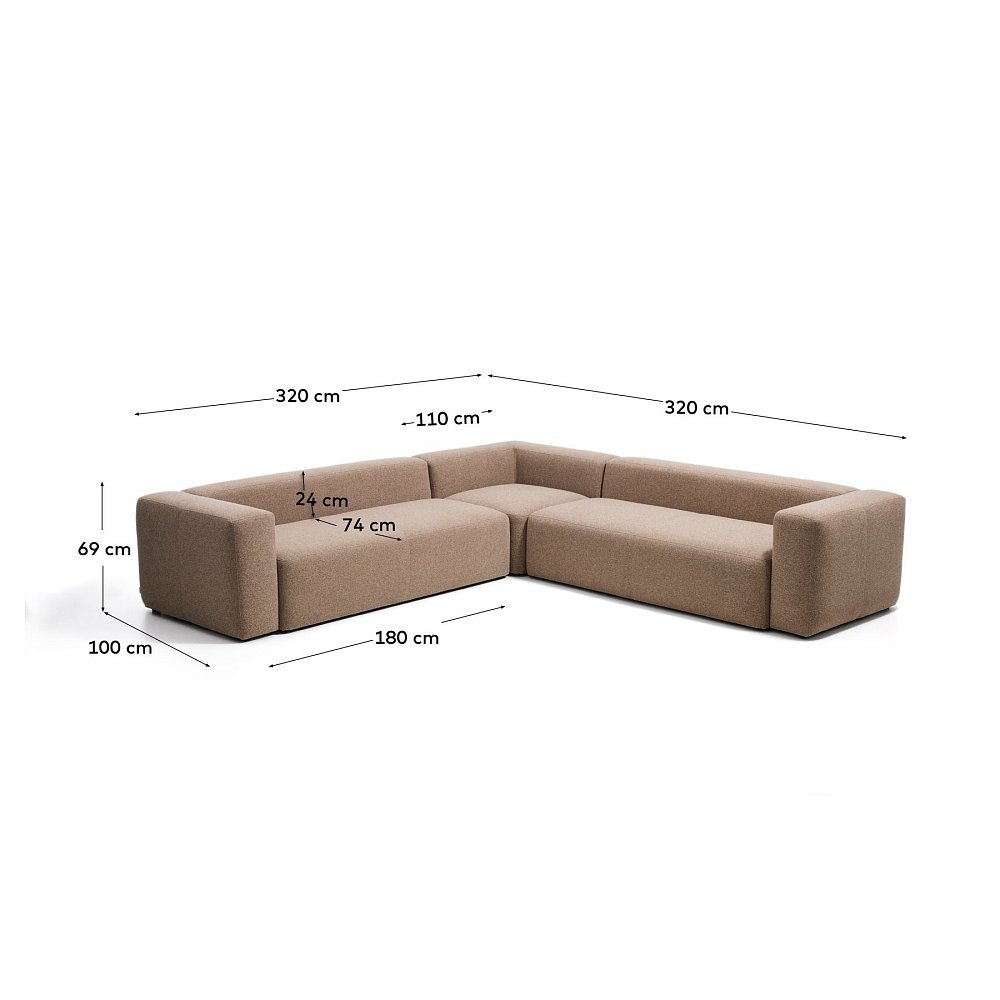 Угловой диван Blok из коричневой синели, 5 мест, 320 x 320 см