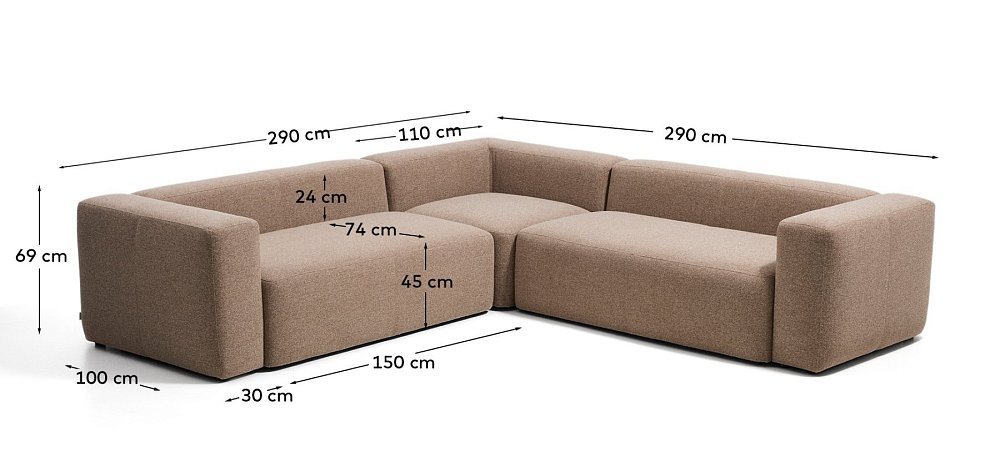 Угловой диван Blok из коричневой синели, 4 места, 290 x 290 см