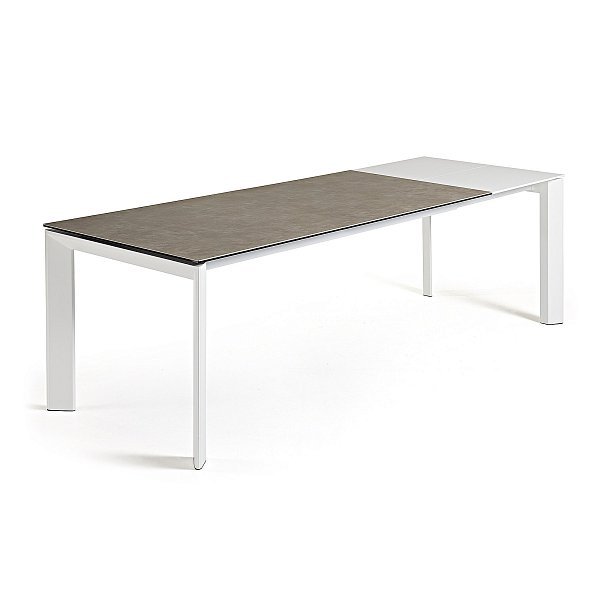 Стол Atta 160 (220)x90 керамика Vulcano Ash, белые ножки