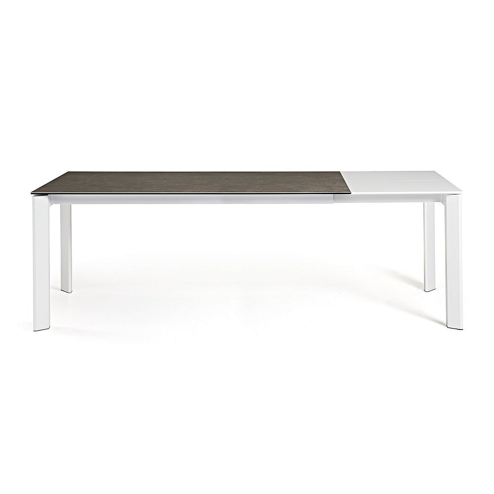 Стол Atta 160 (220)x90 керамика Vulcano Ash, белые ножки