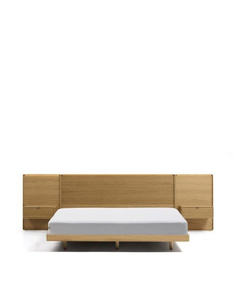 Кровать Norlen с 2 тумбочками из натурального шпона дуба, с подсветкой, 180 x 200 см