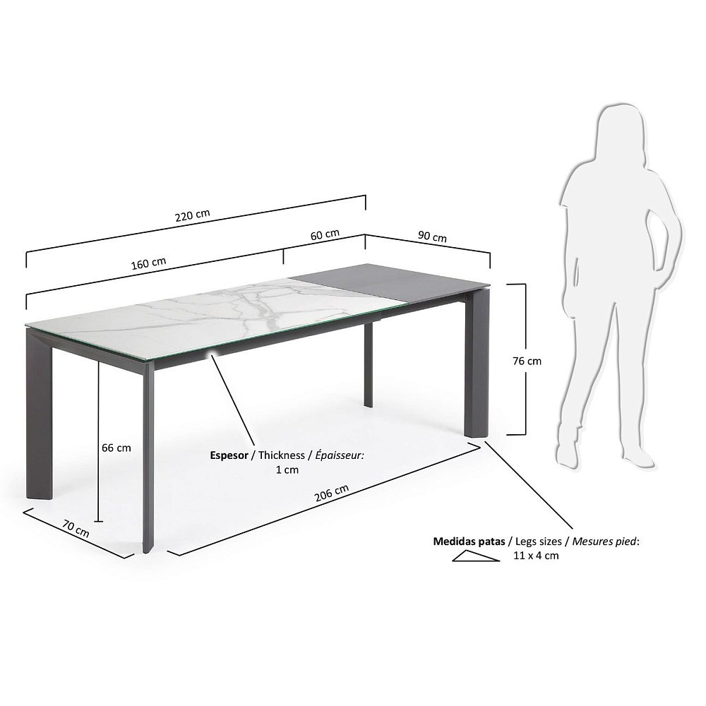Стол Atta 160 (220) x90 антрацит, керамика