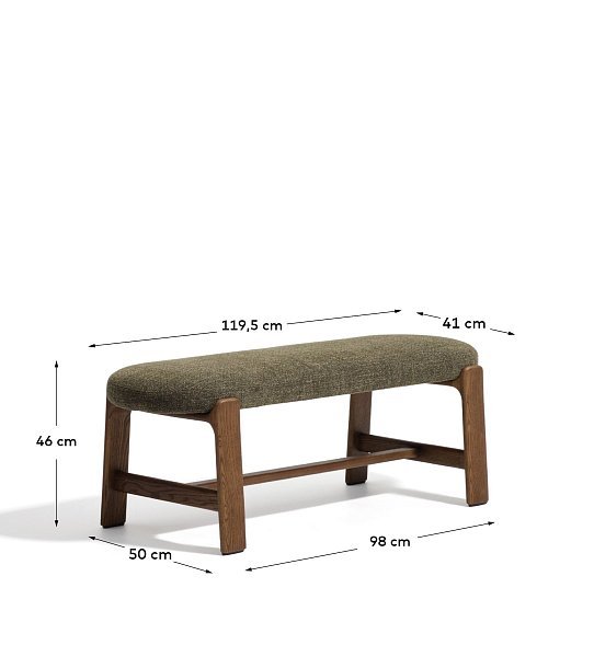 Банкетка Granite из зеленой синели и массива ясеня с отделкой под орех, 120 см