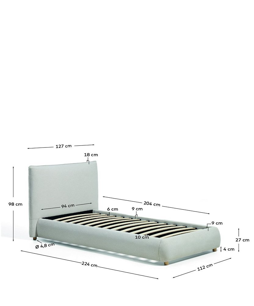 Кровать Elero из шенилла цвета экрю для матраса 90 x 200 см
