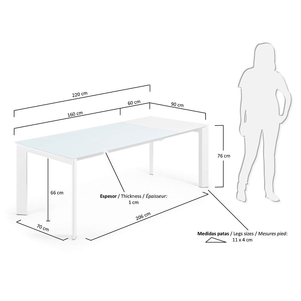 ATTA Стол 160 (220) x90 белое стекло