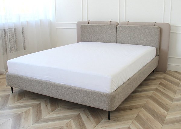 Кровать двуспальная Hub 160 см (бежевый, экокожа, рогожка)