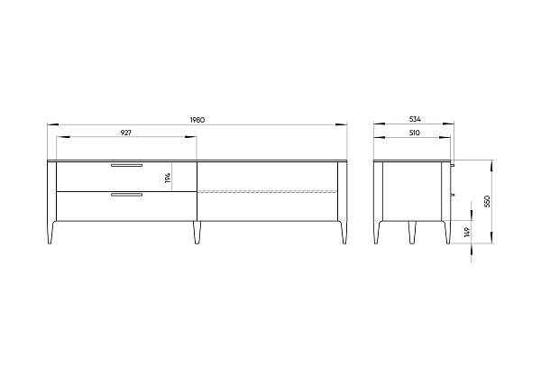 Тумба Type oak под ТВ 2 ящика откидная дверь (беленый дуб)