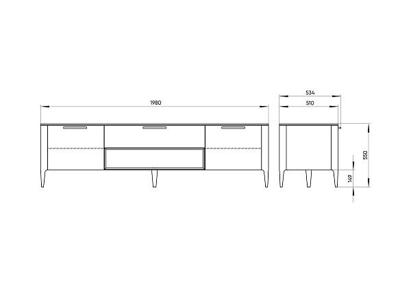 Тумба Type oak под ТВ ширина 200 см (светло-серый)