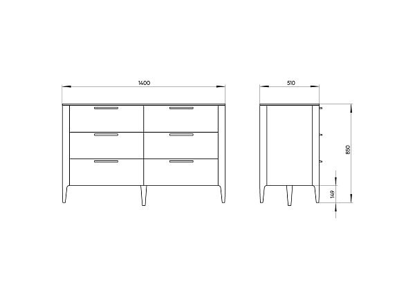 Комод Type oak 6 ящиков ширина 140 см (молочный)