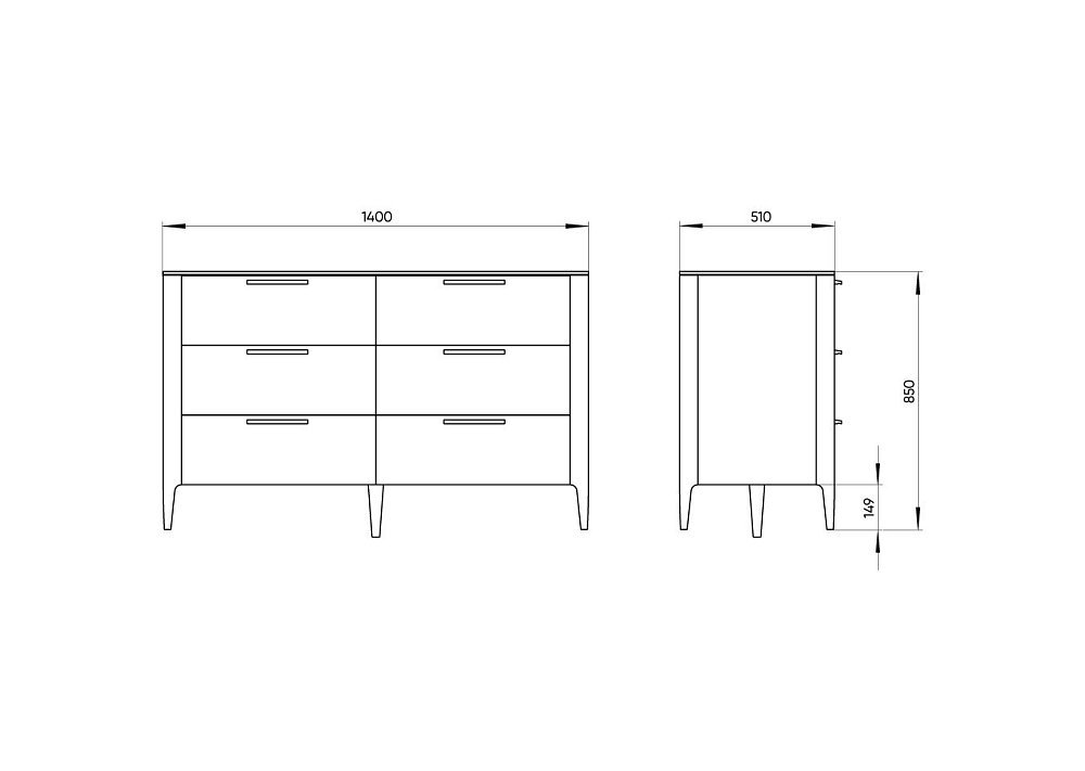 Комод Type oak 6 ящиков ширина 140 см (беленый дуб)