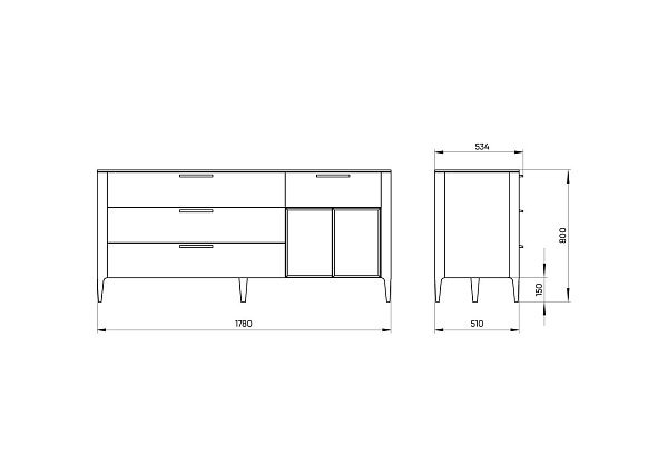 Тумба Type oak 4 ящика 2 полки ширина 180 см (молочный)
