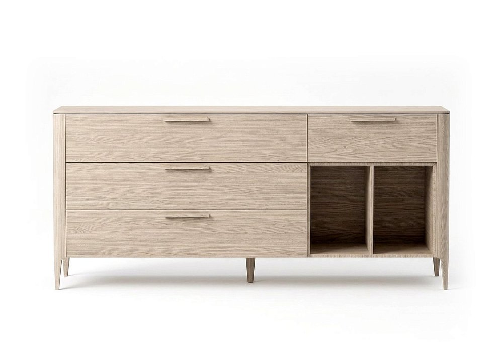 Тумба Type oak 4 ящика 2 полки ширина 180 см (беленый дуб)