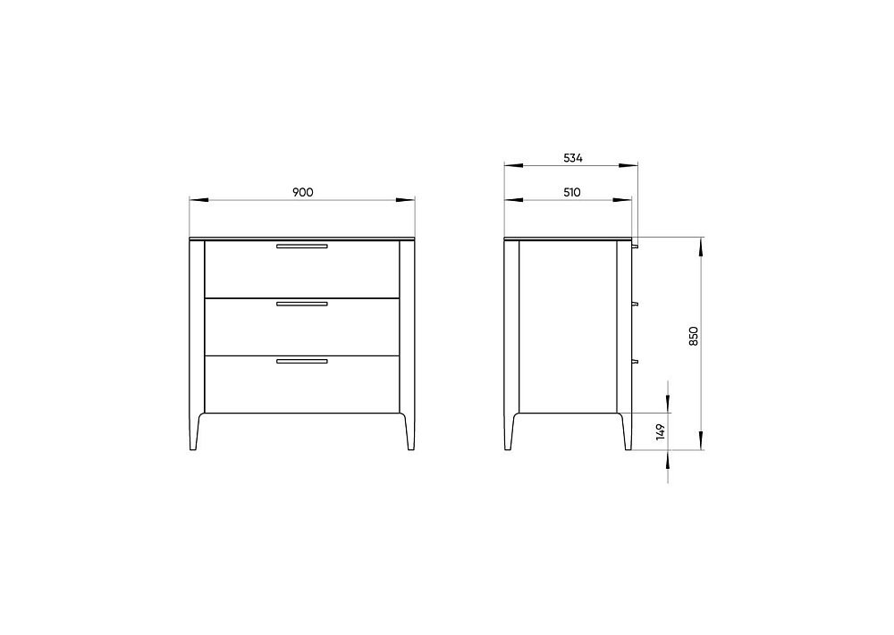 Комод Type oak 3 ящика ширина 90 см (натуральный дуб)