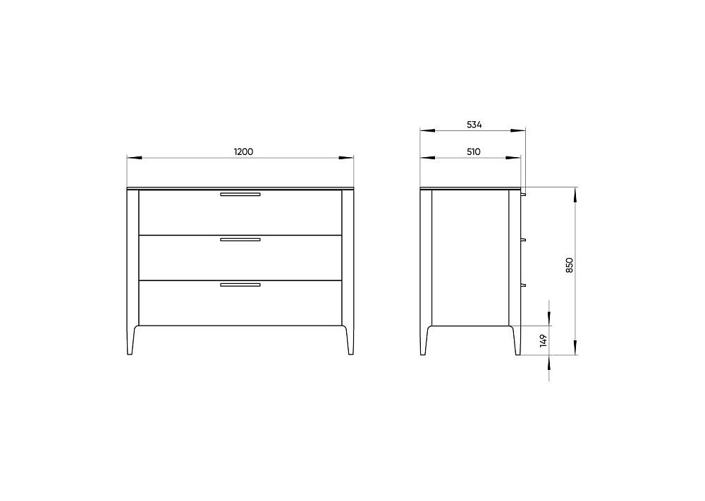 Комод Type oak 3 ящика ширина 120 см (натуральный дуб)