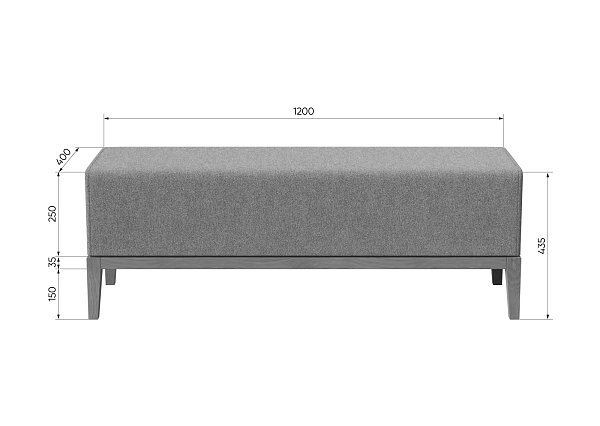 Банкетка Fjord 120 см (серый твид, бук под эмалью)