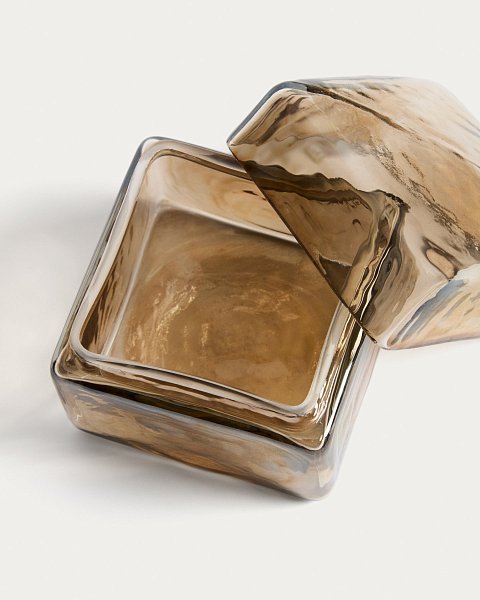 Декоративная шкатулка Aveli из переливающегося бежевого стекла, 9 x 9 см