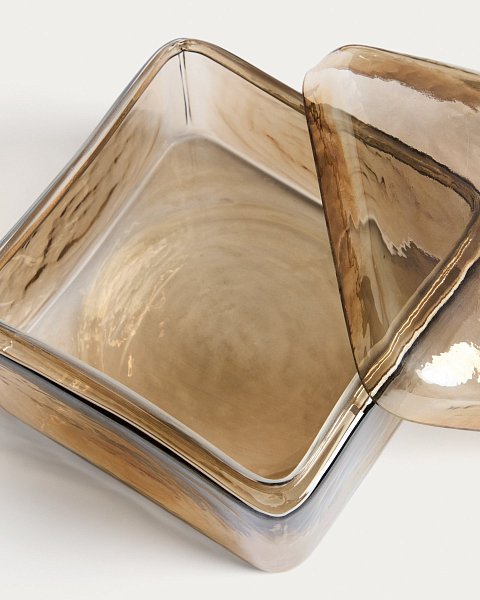 Декоративная шкатулка Aveli из переливающегося бежевого стекла, 14 x 14 см