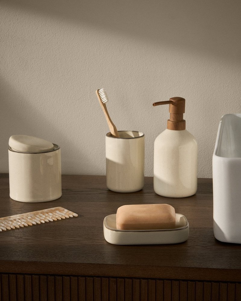 Дозатор для мыла Noris из эмалированной керамики цвета экрю