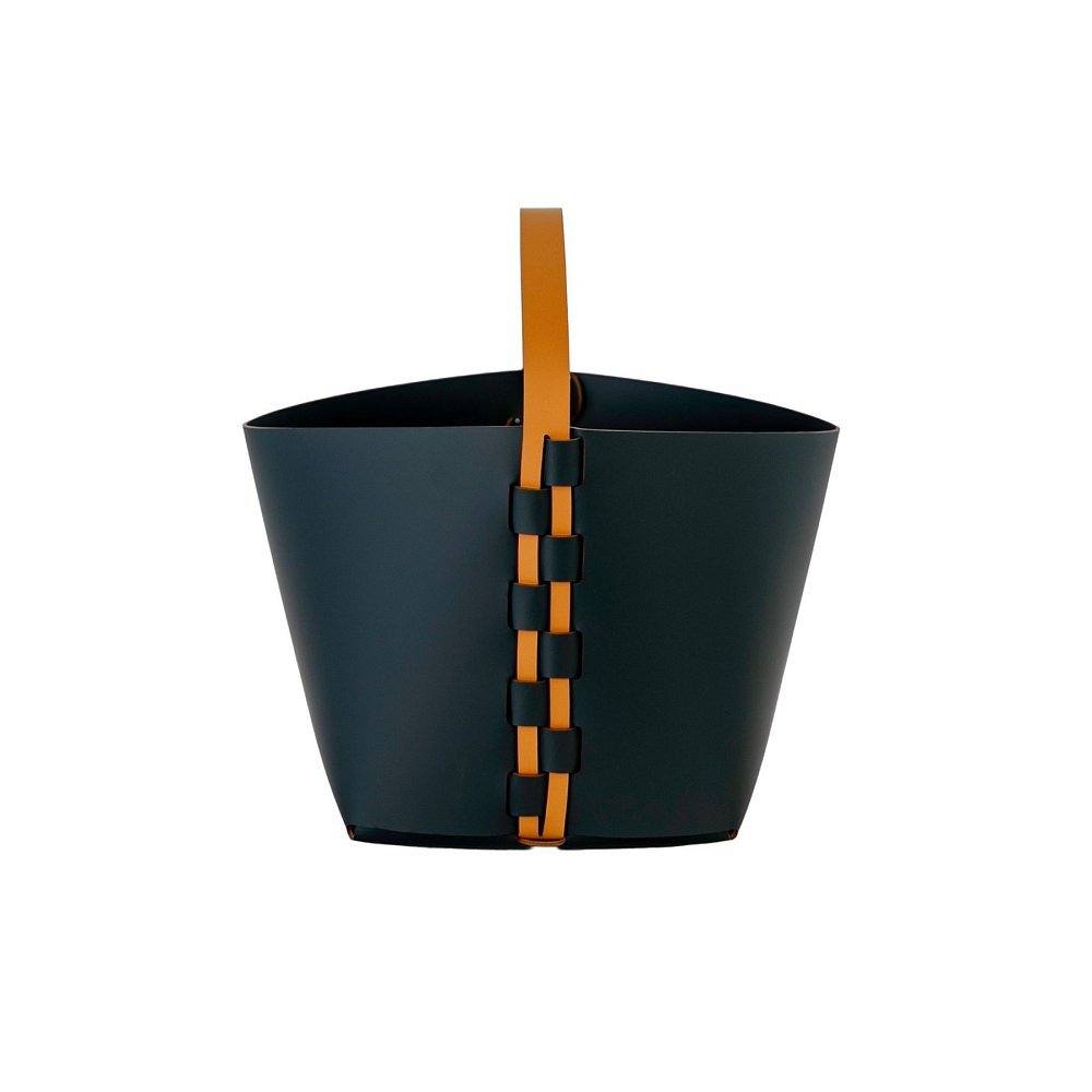 Декоративная корзина для хранения 3308 из переработанной кожи темно-синего цвета с ручкой