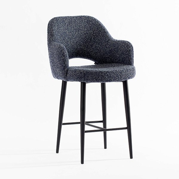 Стул Мартин барный синяя ткань букле ножки черные