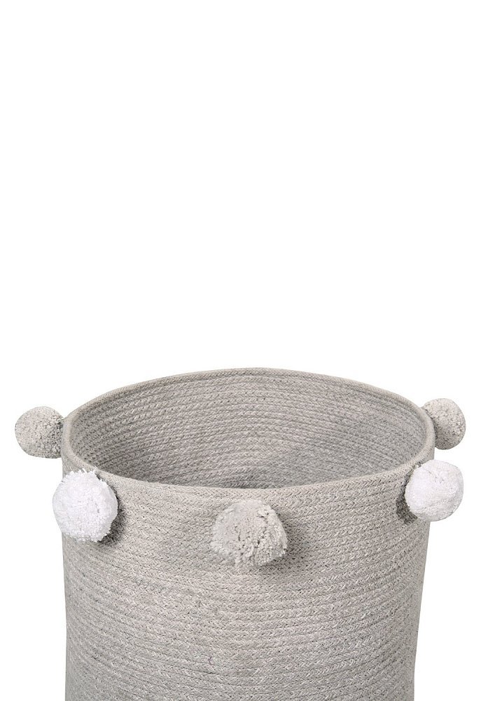 Корзина с помпонами серая 30*30*30